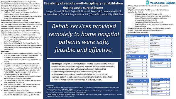 Thumbnail preview of Feasibility of remote multidisciplinary rehabilitation during acute care at home Poster